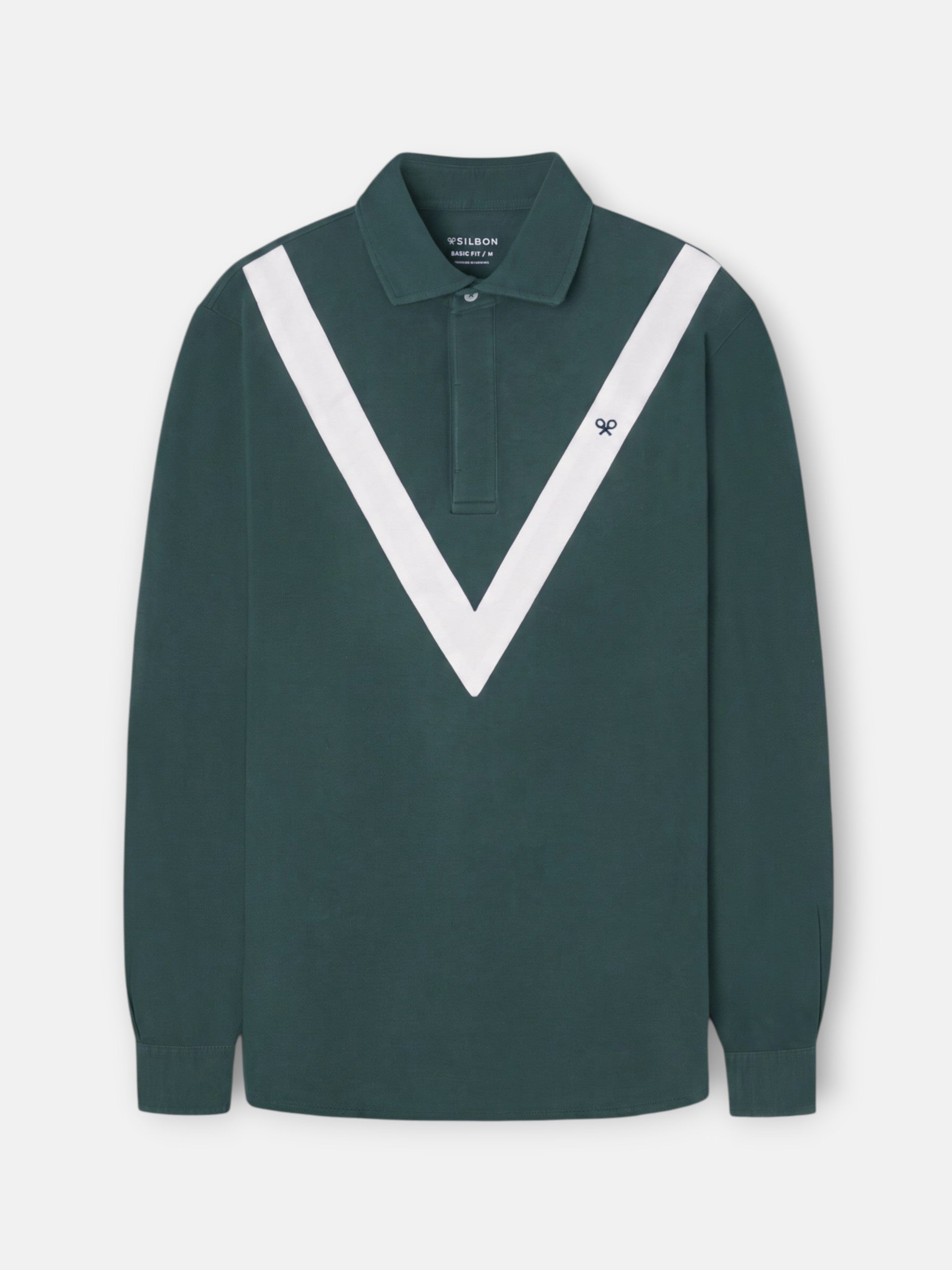Polo manga larga chevron verde oscuro