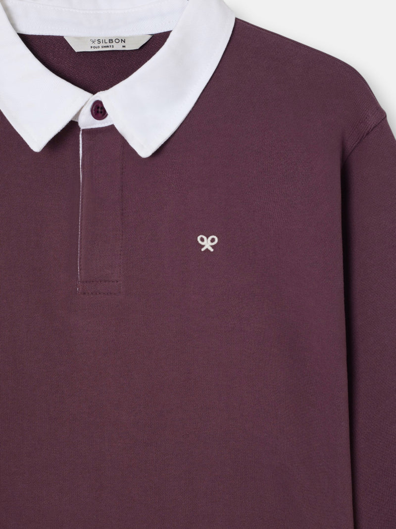 Polo manga larga cuello contraste burdeos