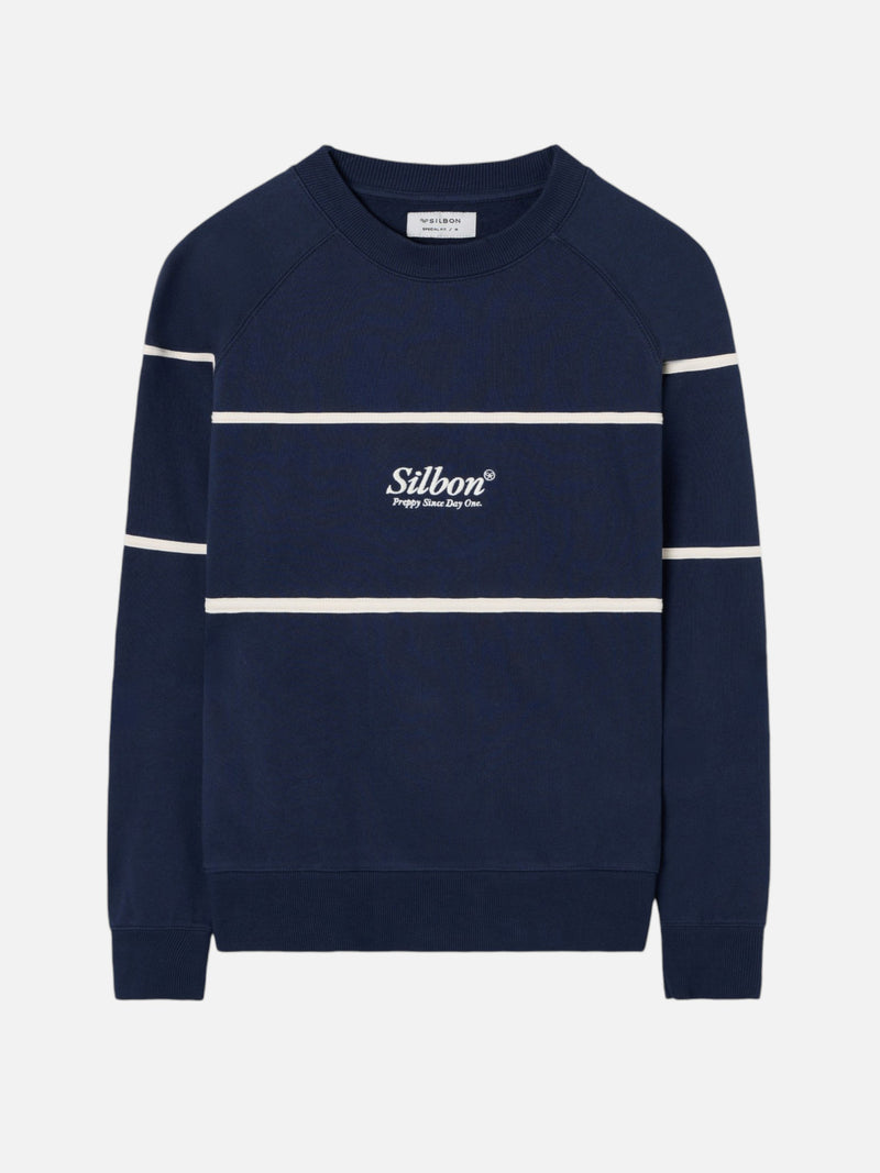 Sweat-shirt coupe spéciale raglan rayures bleu marine