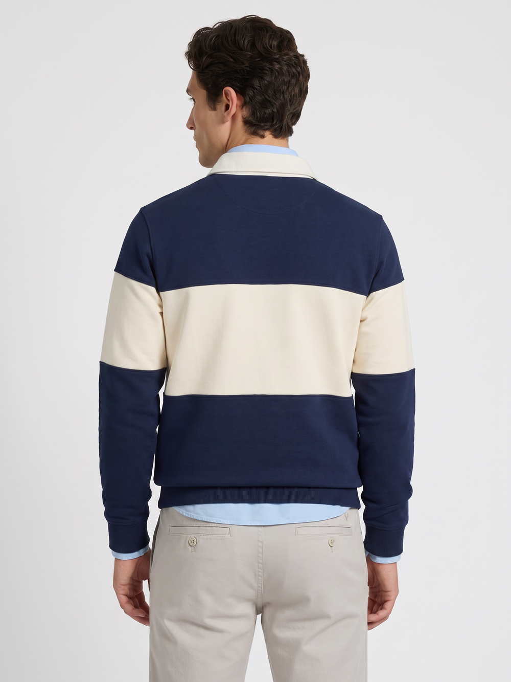 Relaxed fit sweatshirt with polo collar, navy blue block
