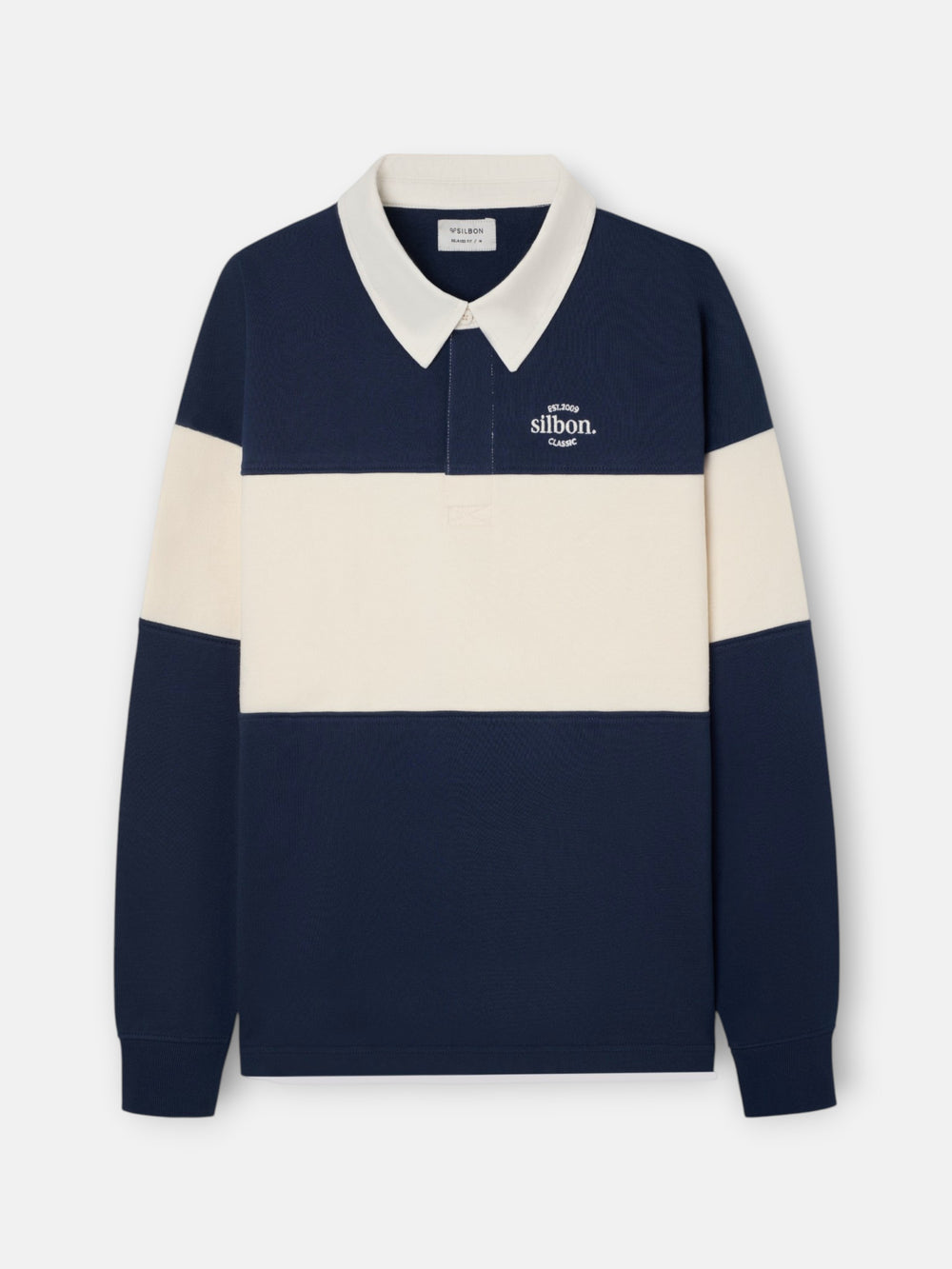 Sudadera relaxed fit cuello polo bloque azul marino