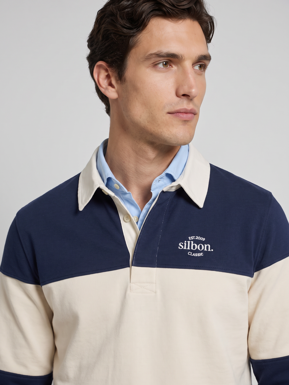 Sweat-shirt coupe décontractée col polo bloc bleu marine
