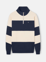 Sudadera media cremallera raya ancha azul marino