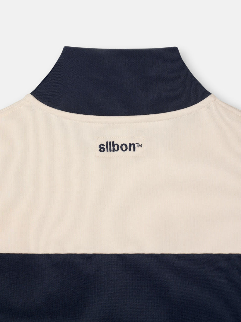 Sudadera media cremallera raya ancha azul marino