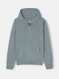 Sudadera cremallera garment dye petroleo
