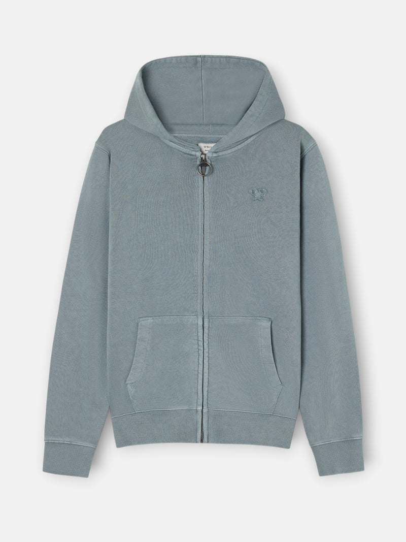 Sudadera cremallera garment dye petroleo