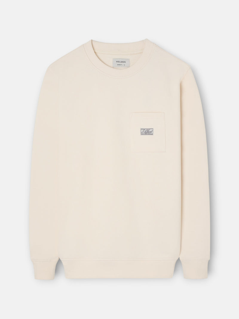 Cream sweatshirt with pocket and label