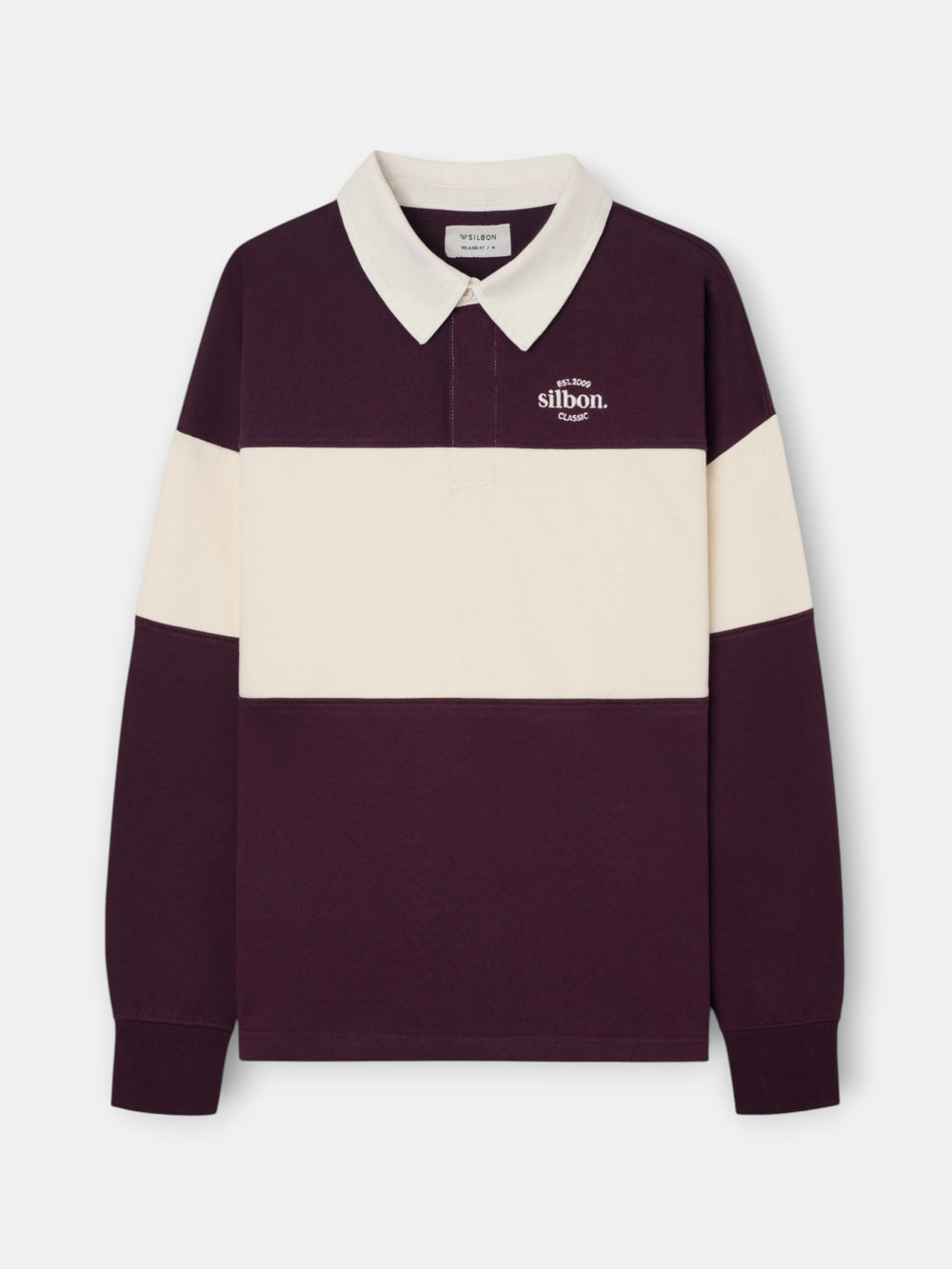 Sudadera relaxed fit cuello polo bloque burdeos