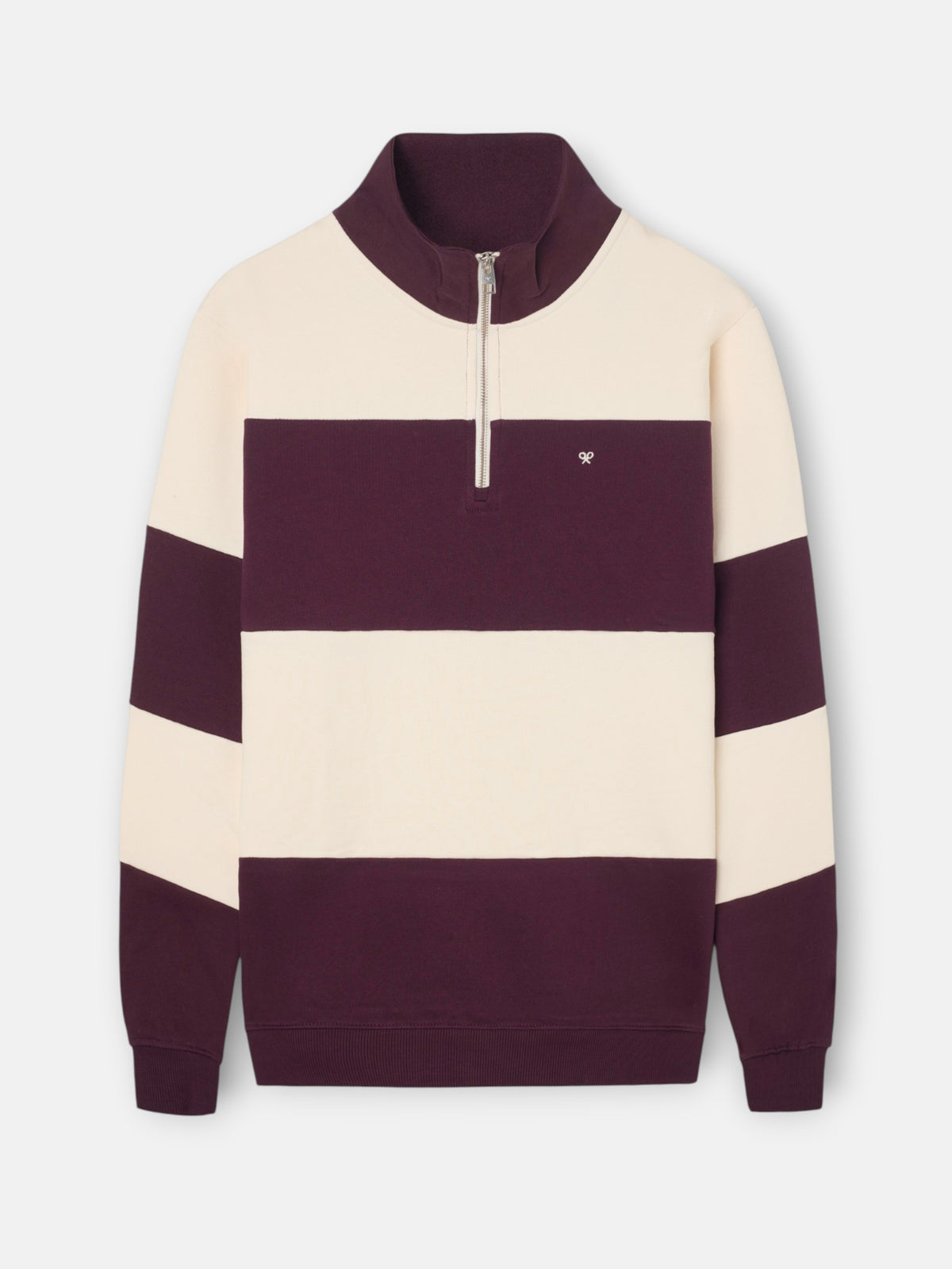 Sweat-shirt à demi-fermeture éclair à rayure large bordeaux