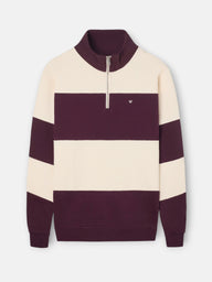 Sudadera media cremallera raya ancha burdeos