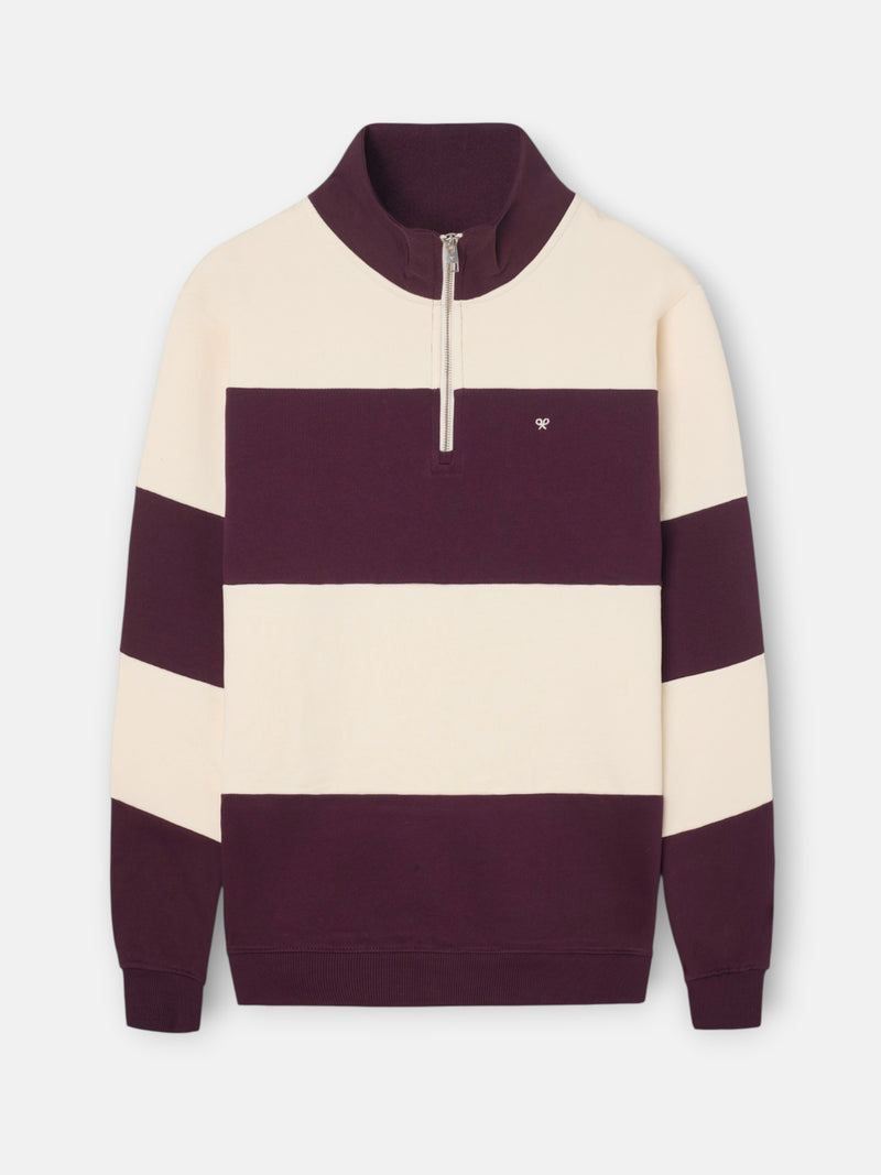 Sudadera media cremallera raya ancha burdeos