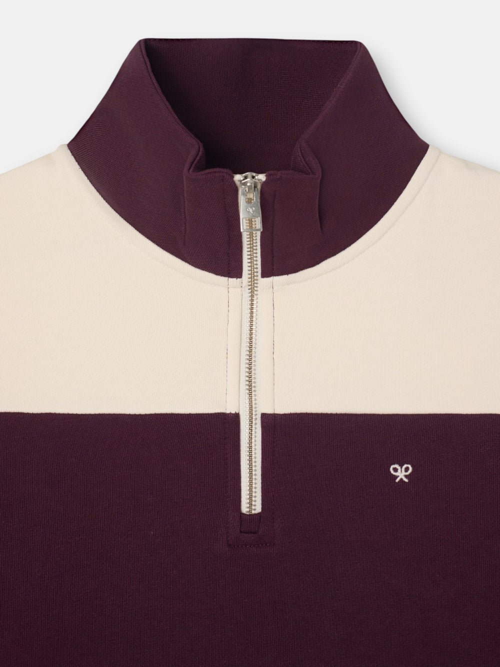 Sudadera media cremallera raya ancha burdeos