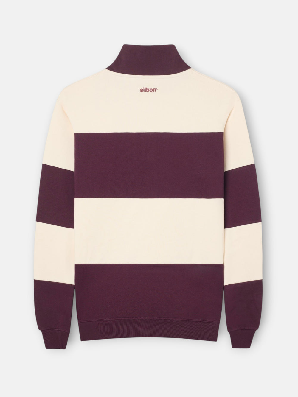 Sudadera media cremallera raya ancha burdeos