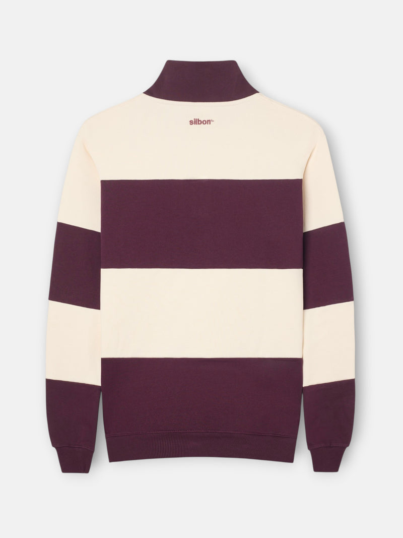 Sudadera media cremallera raya ancha burdeos