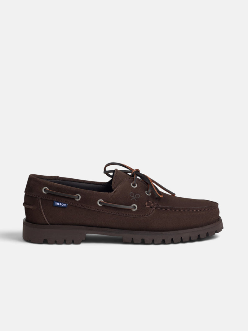 Chaussure bateau en daim marron foncé