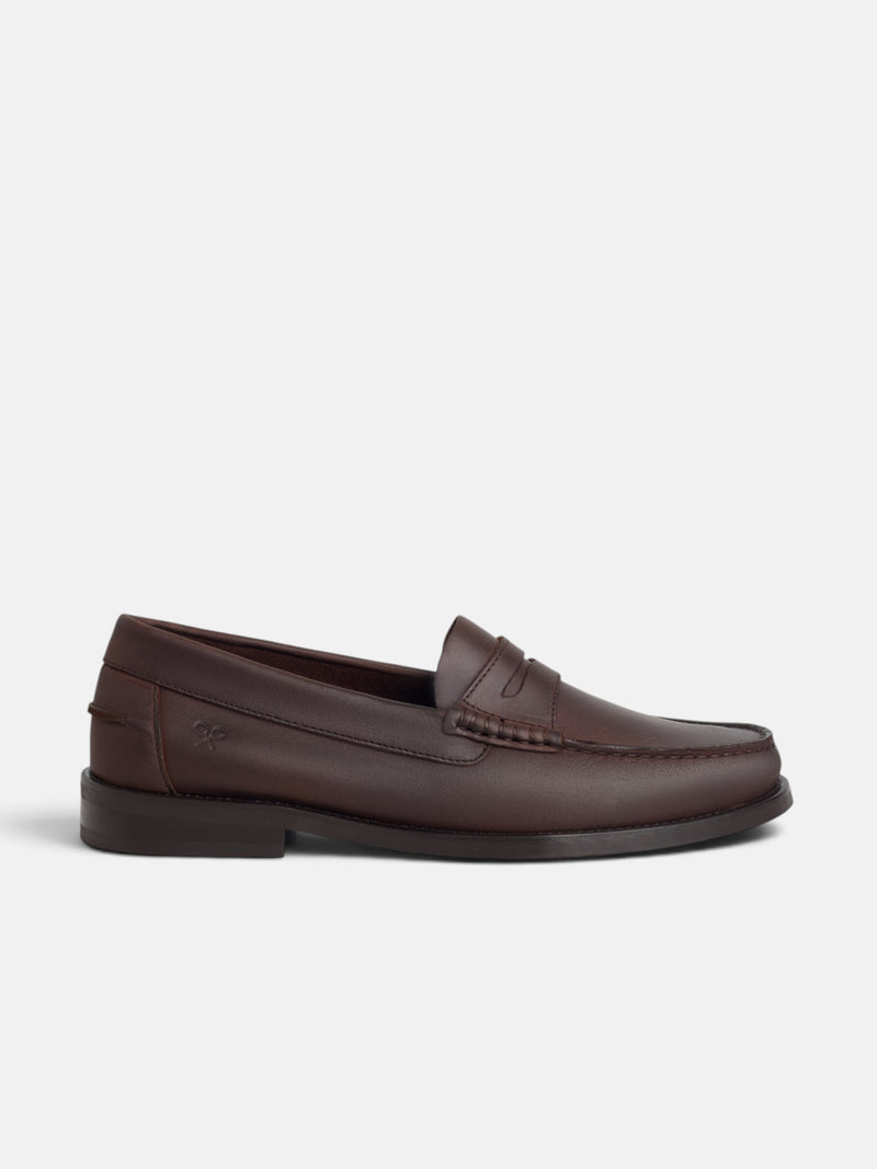 Brown leather loafer shoe