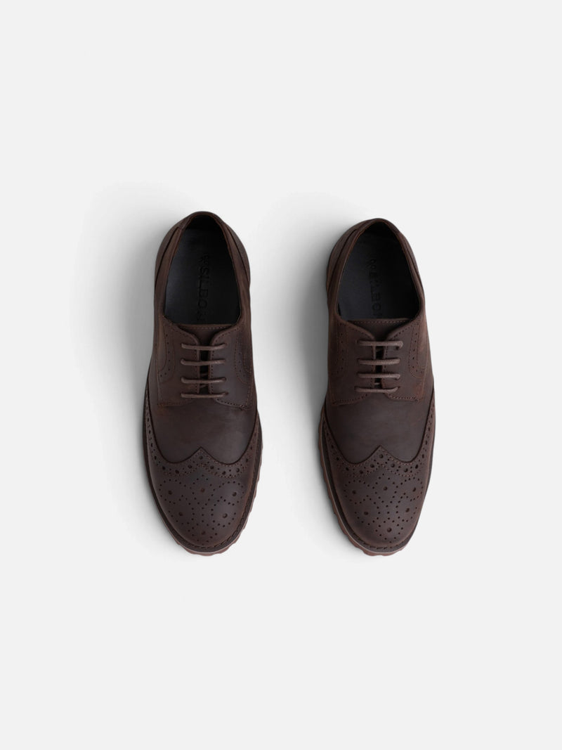 Zapato clasico piel perforado marron
