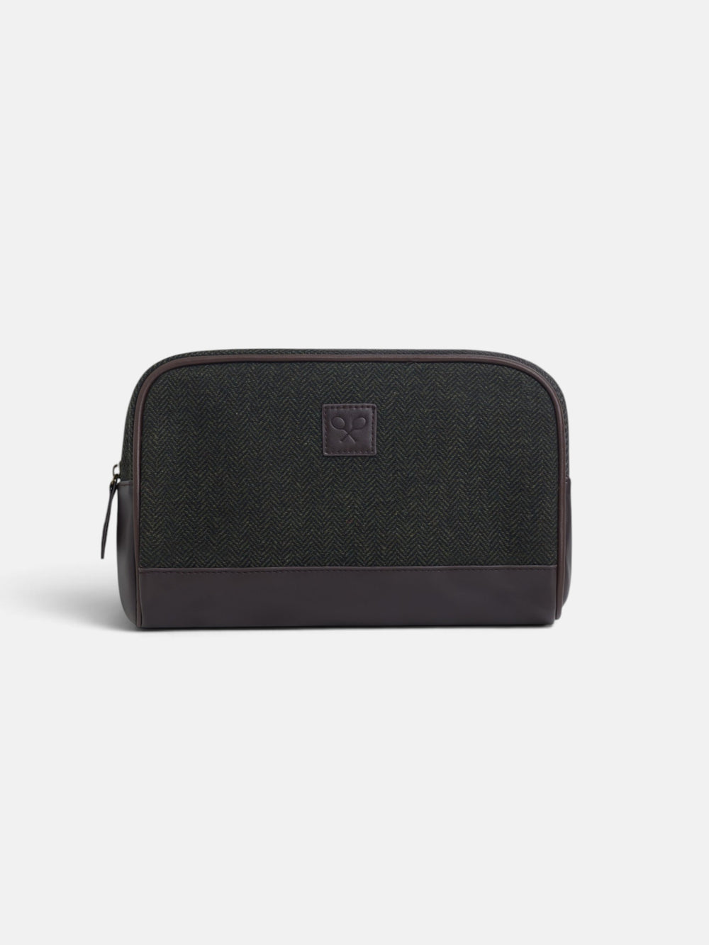 Green herringbone fabric toiletry bag