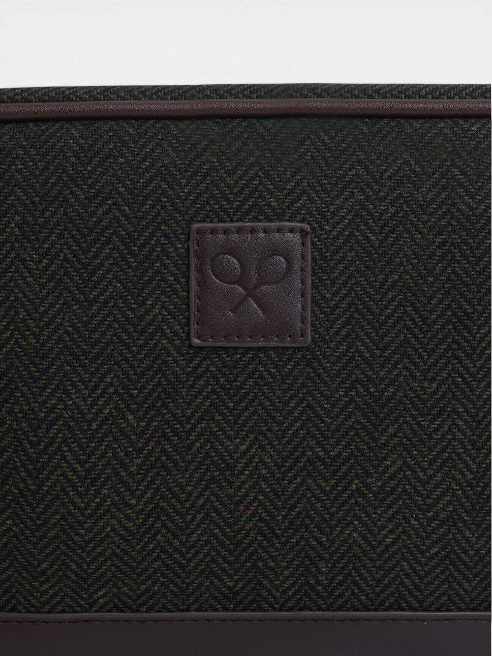 Green herringbone fabric toiletry bag