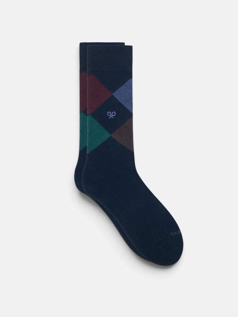 Navy blue argyle socks