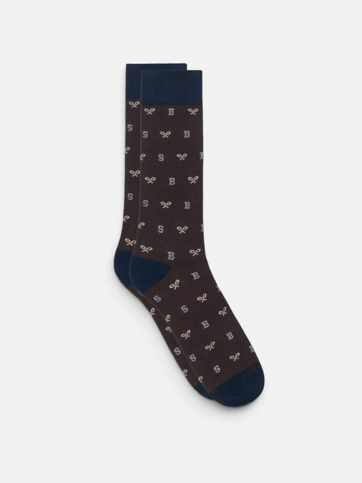 Brown socks with letter motifs