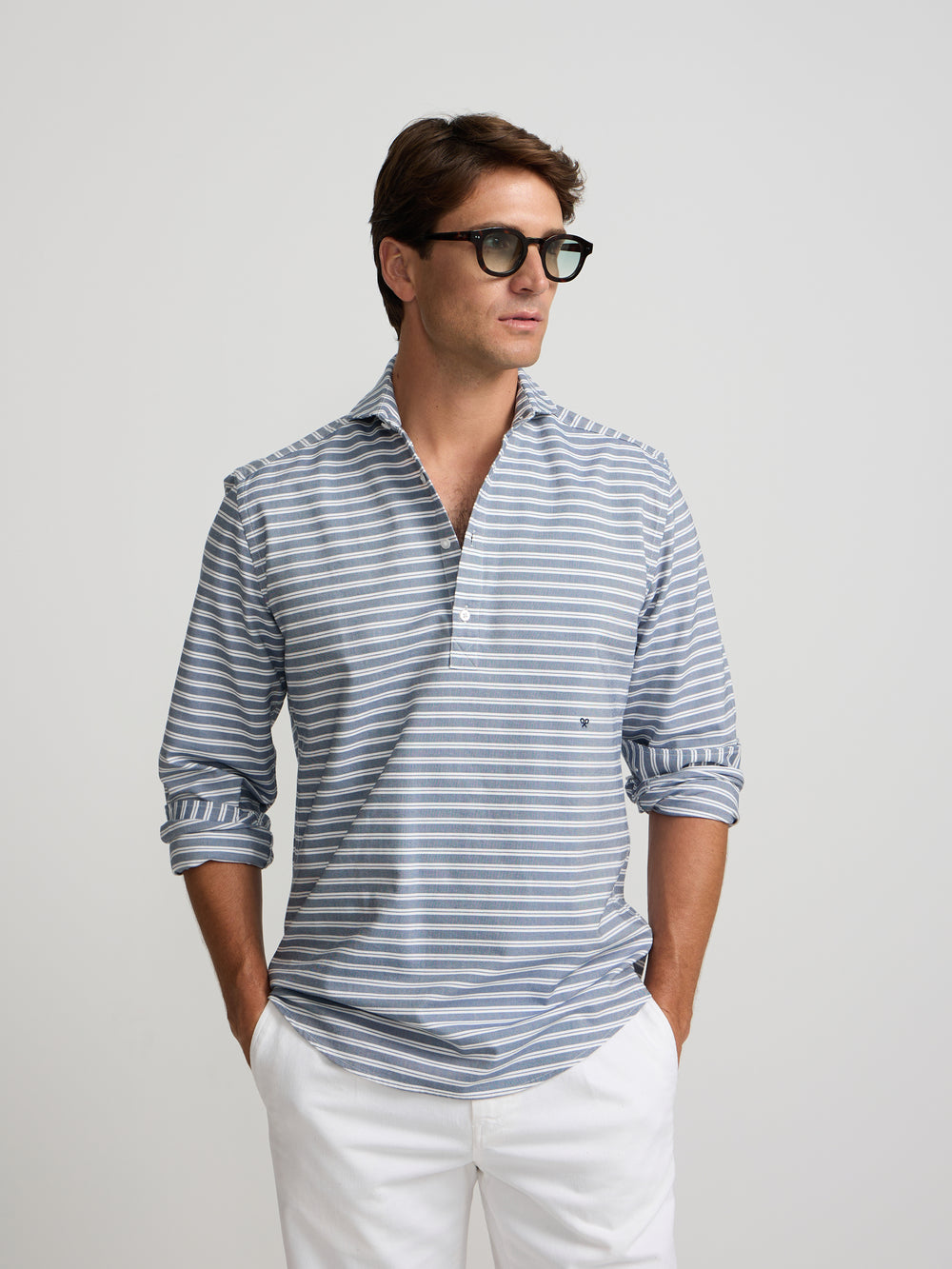 Polera oxford raya horizontal navy