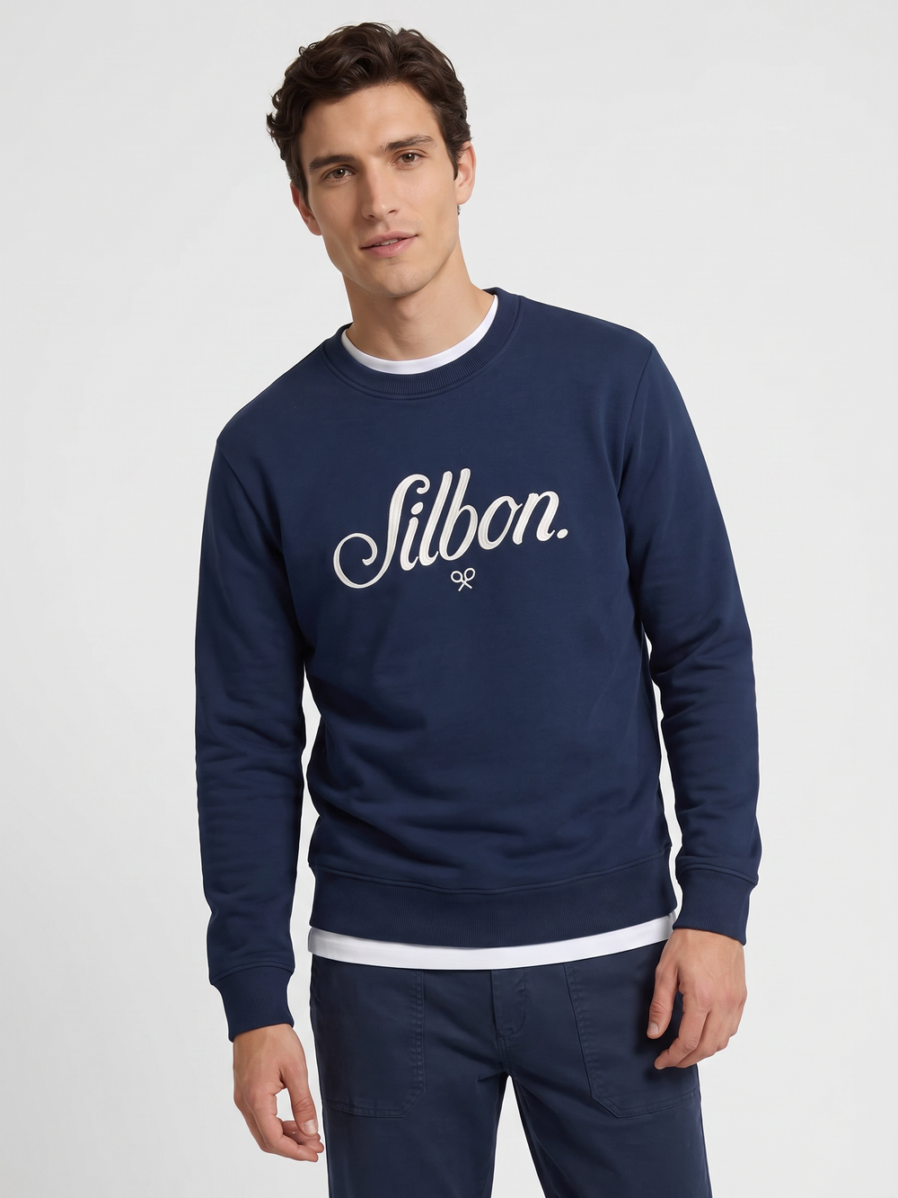 Sweat-shirt coupe décontractée Silbon brodé bleu marine