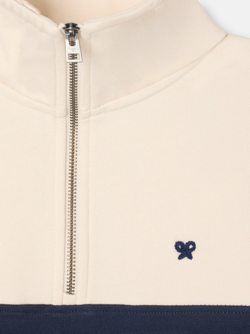 Sudadera media cremallera bloques azul marino