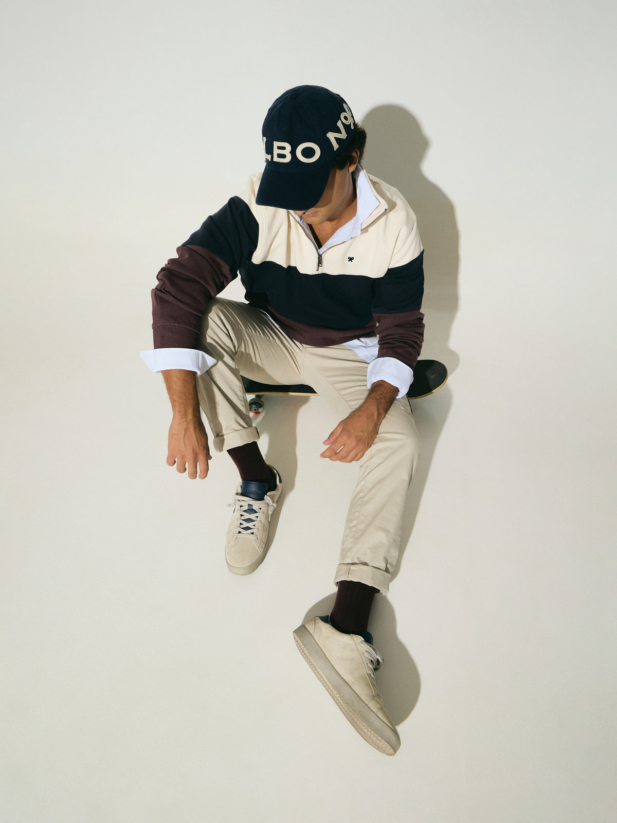 Sweat-shirt à demi-zip blocs bleu marine