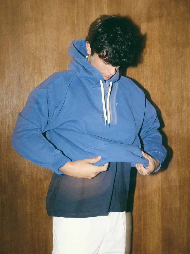 Sweat à capuche coupe décontractée hangout bleu