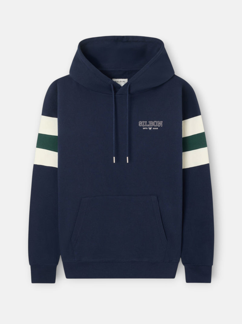 Sudadera capucha relaxed franjas azul marino