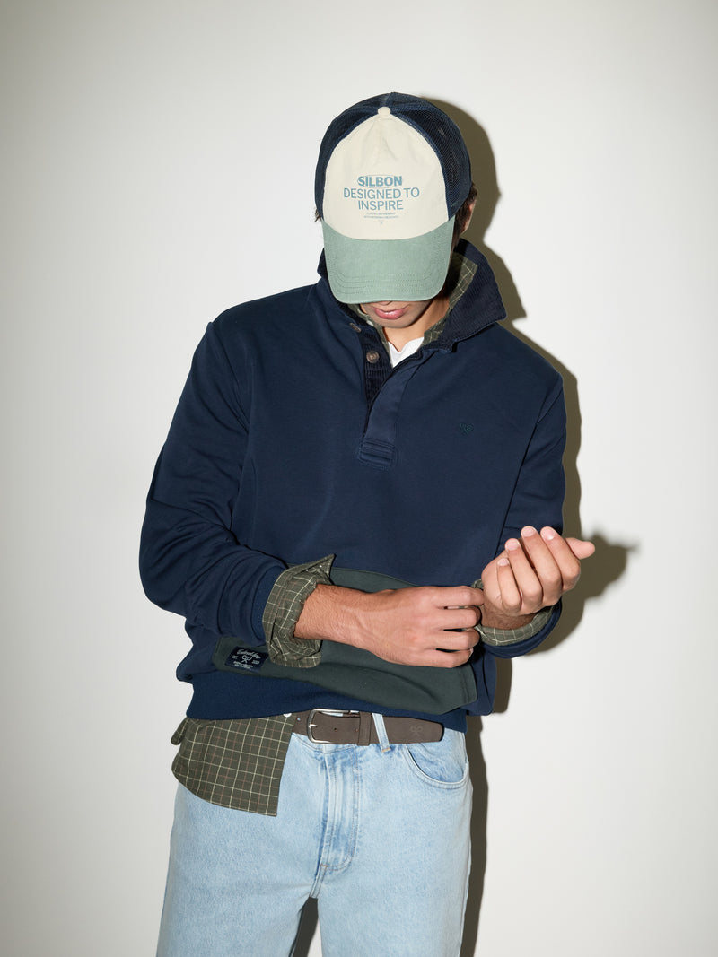 Two-tone navy blue kangaroo fleece
