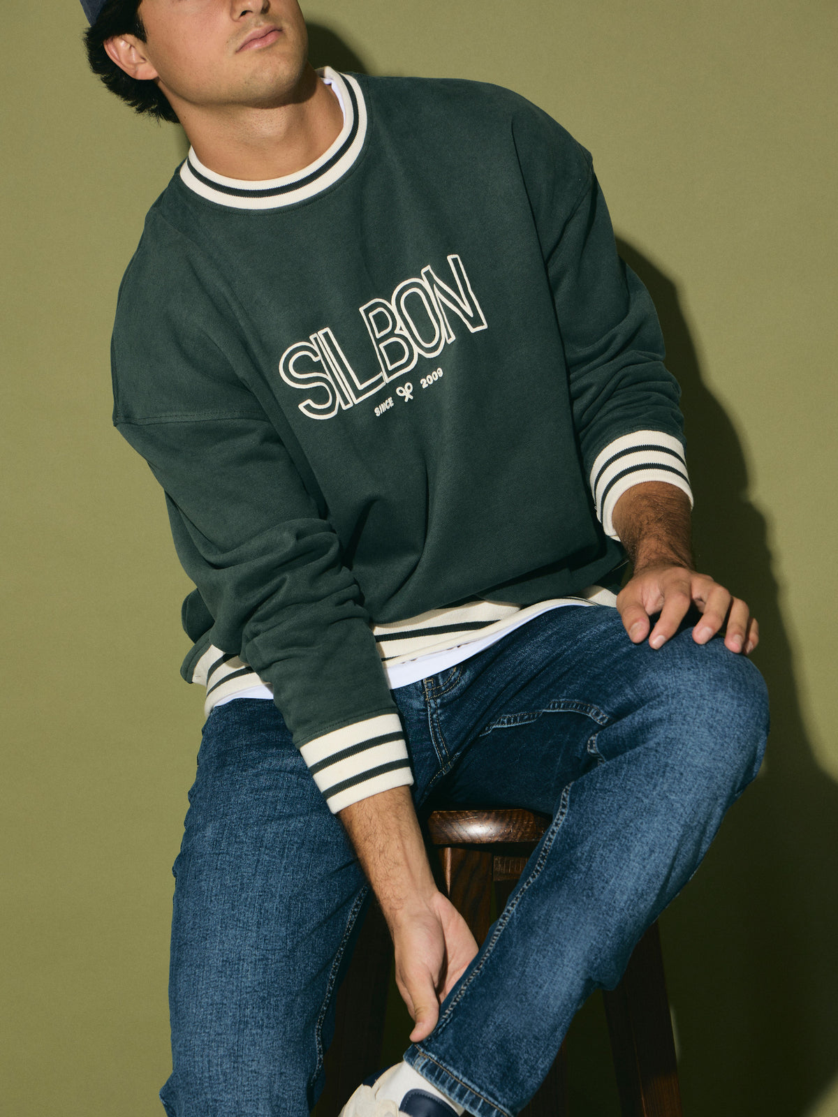 Sweat-shirt coupe décontractée rétro vert foncé