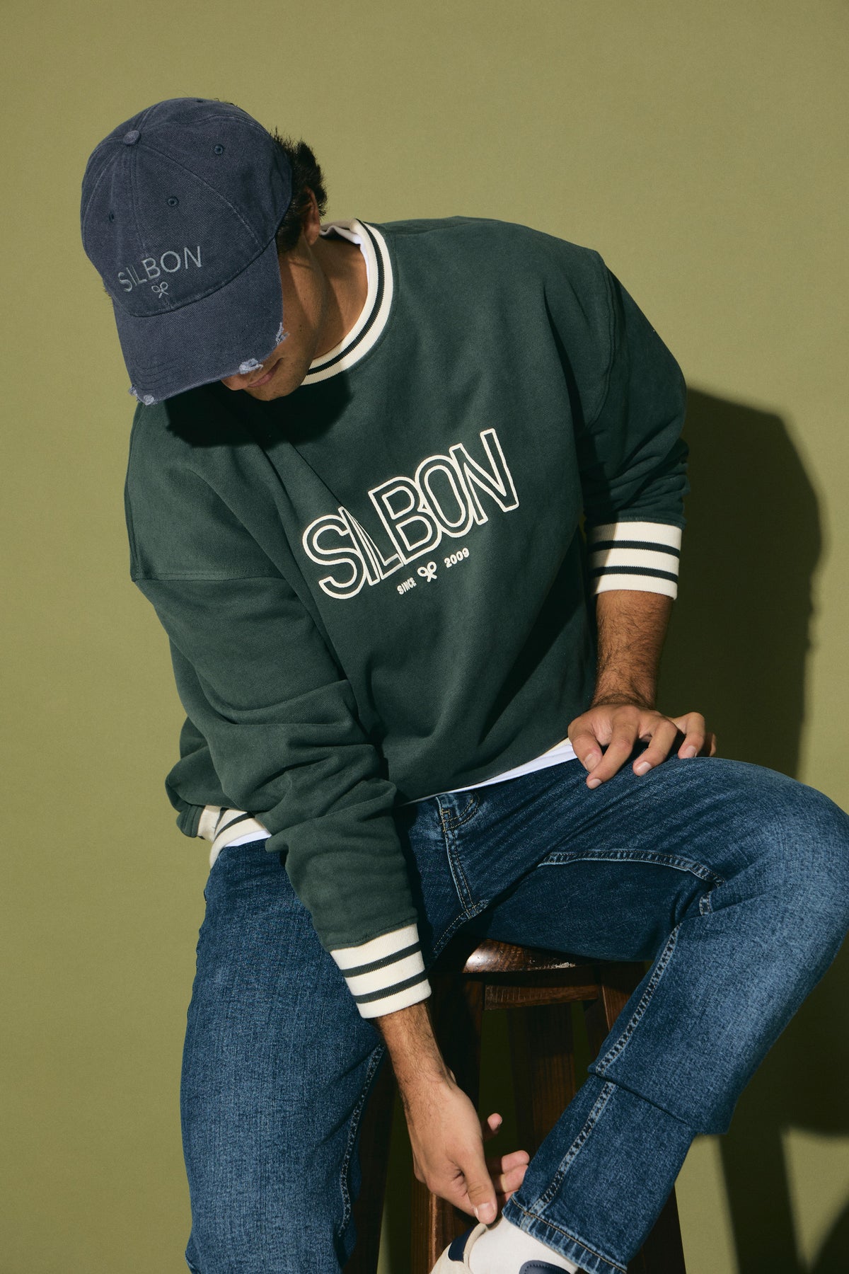 Sweat-shirt coupe décontractée rétro vert foncé