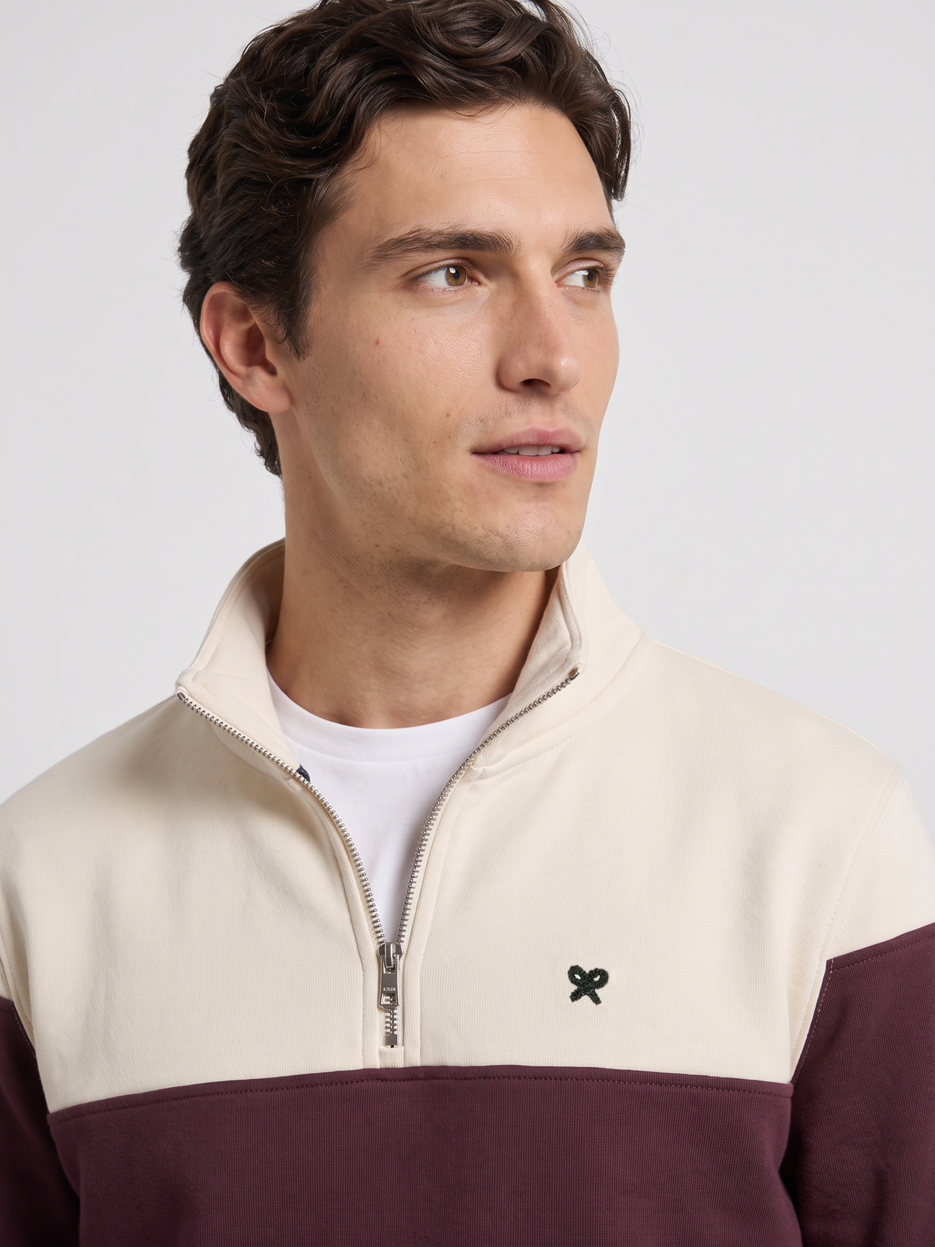 Sweatshirt meia fecho blocos verde