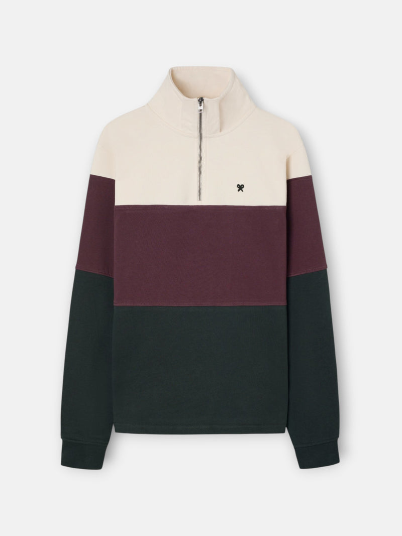 Sweatshirt meia fecho blocos verde