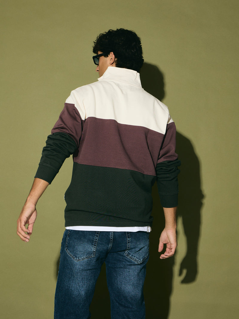 Sweatshirt meia fecho blocos verde