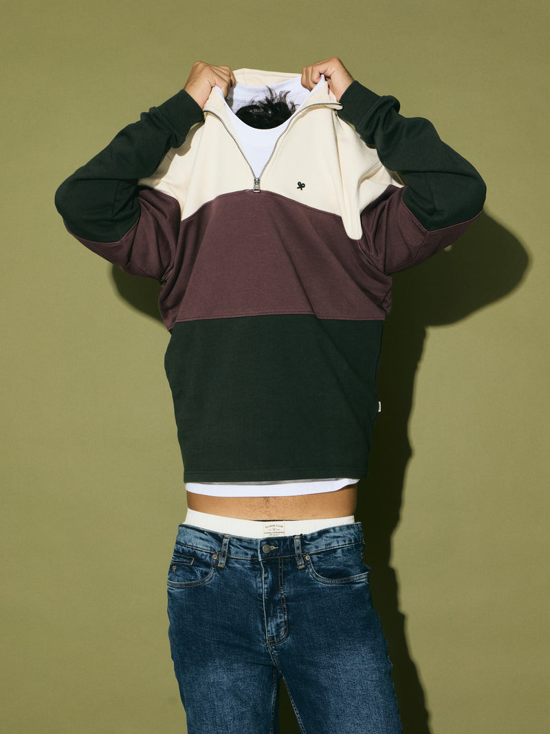 Sweatshirt meia fecho blocos verde