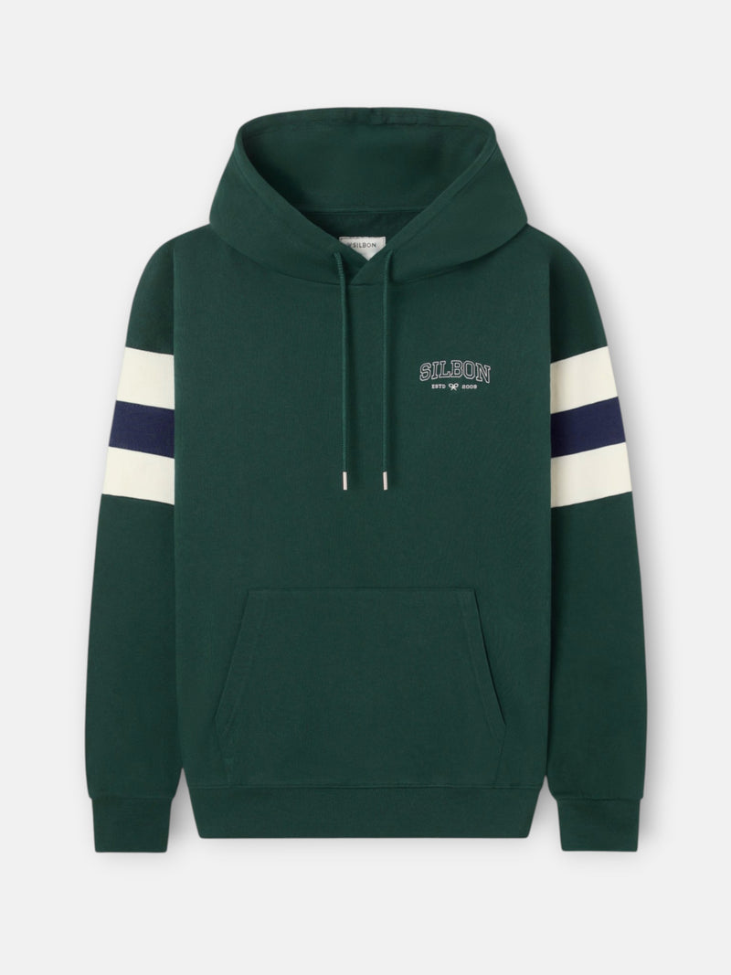 Sudadera capucha relaxed franjas verde oscuro