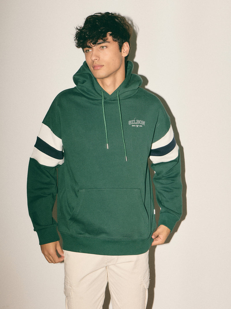 Sudadera capucha relaxed franjas verde oscuro