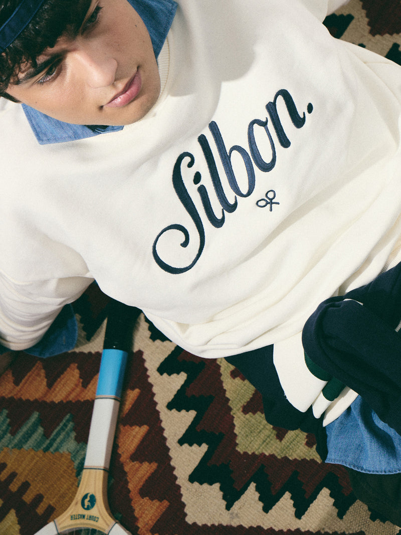 Sweatshirt relaxed fit silbon bordado creme