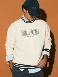 Sudadera relaxed fit retro ribs bicolor crema