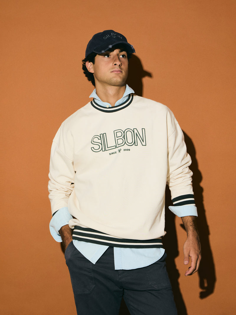 Relaxed fit retro bicolor cream sweatshirt