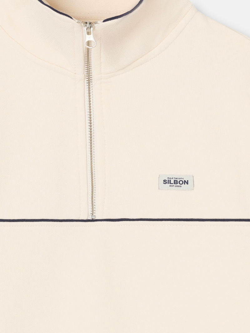 Sudadera media cremallera vivos contraste crema