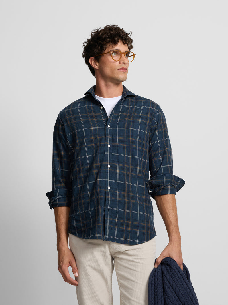 Navy tartan check warm sport shirt