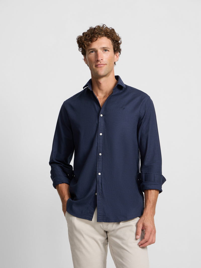 Navy herringbone sport shirt