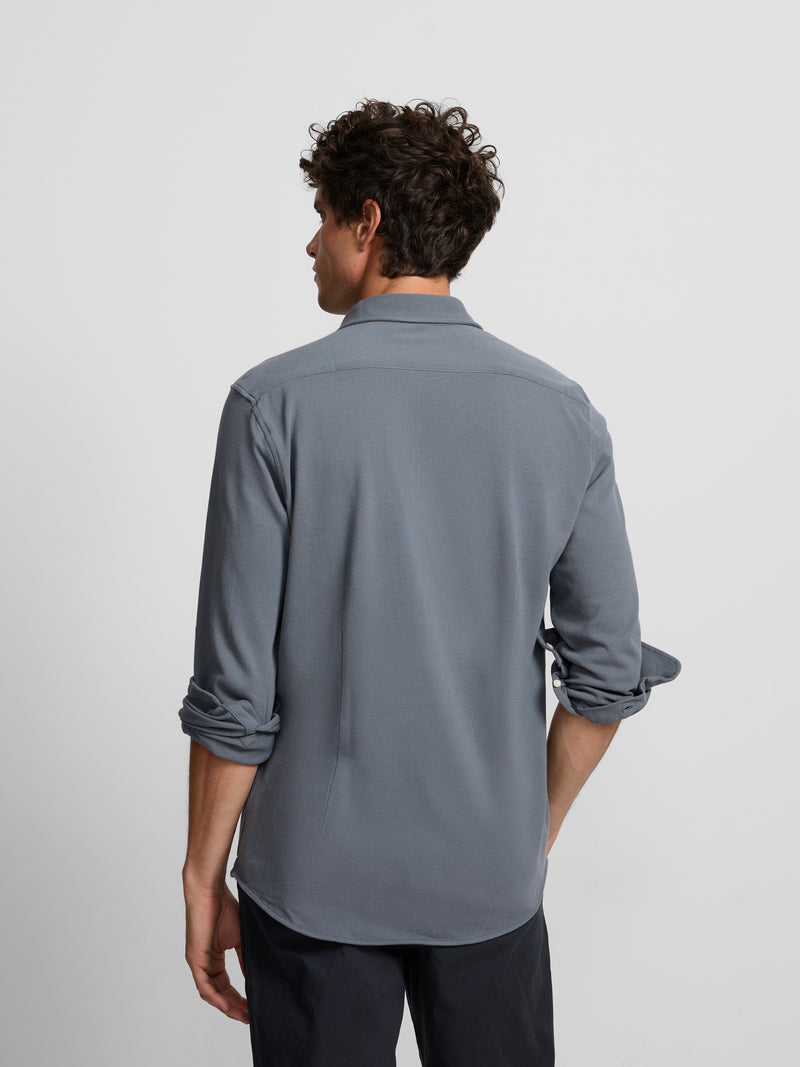 Camisa sport piqué azul cinzento