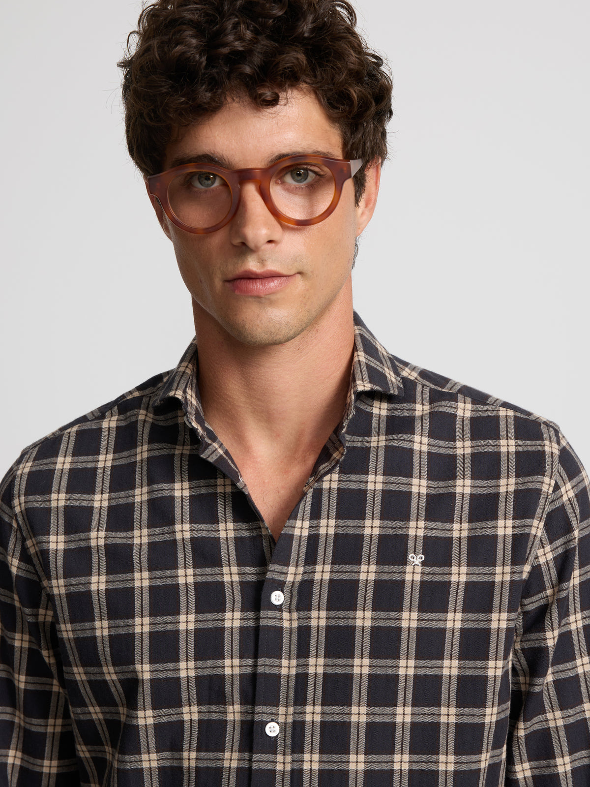 Brown tartan check warm sport shirt