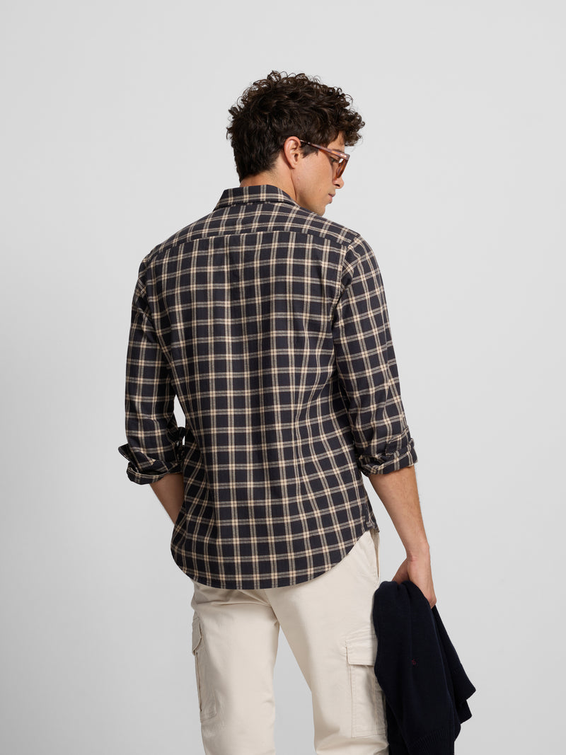 Brown tartan check warm sport shirt