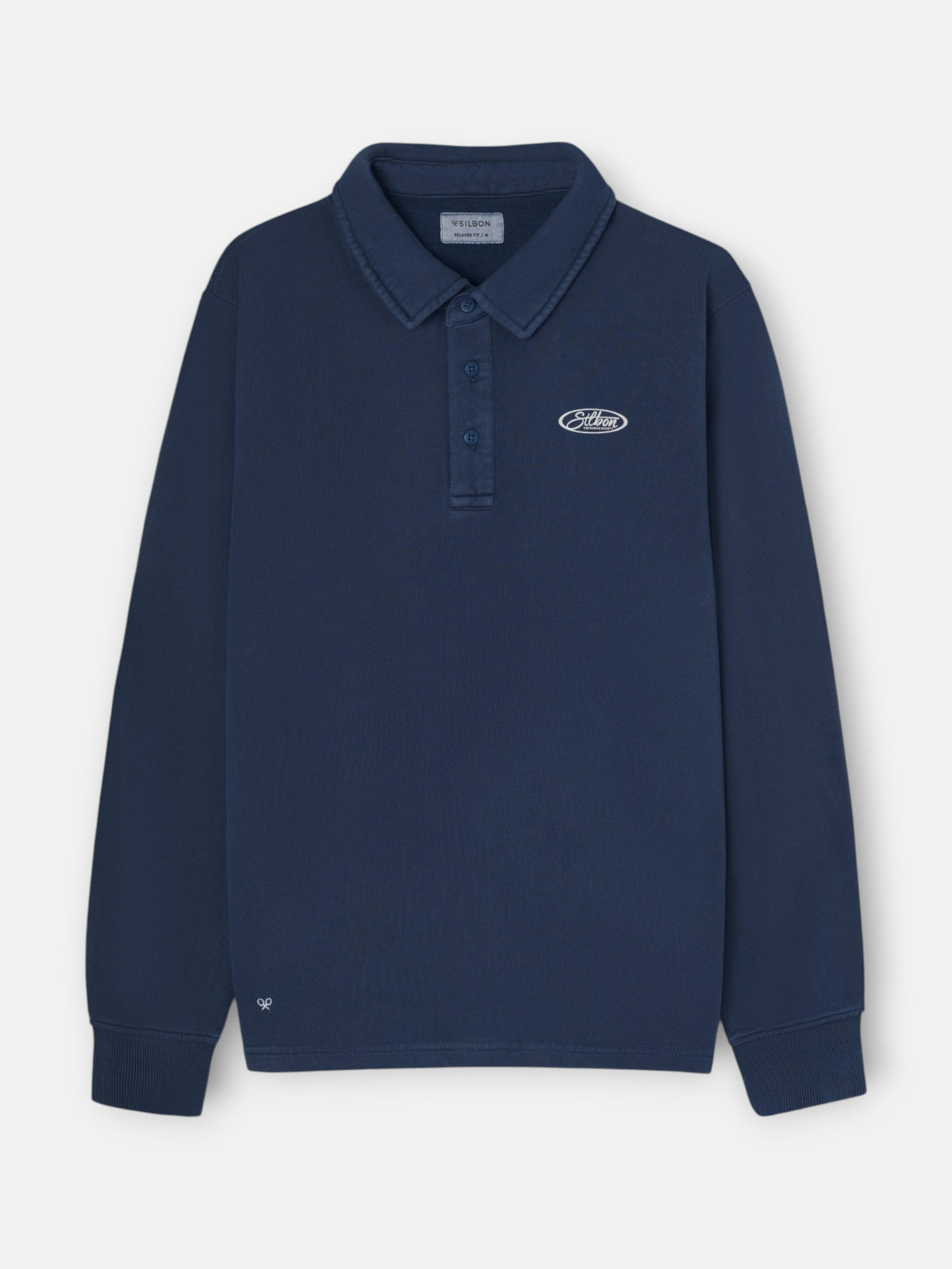Sweat-shirt col polo usé bleu marine